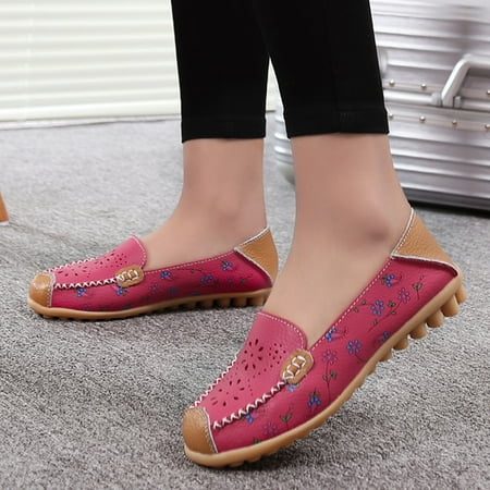 

Women s Comfortable Hollow Leather Printed Flat Casual Loafers Single Shoes