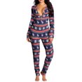 thumbnail image 1 of Fashnice Combinaison pour Femmes Col en V Pyjama Moulant à Rabat Boutonné Confortable pour les Vacances Bleu Royal G, 1 of 3
