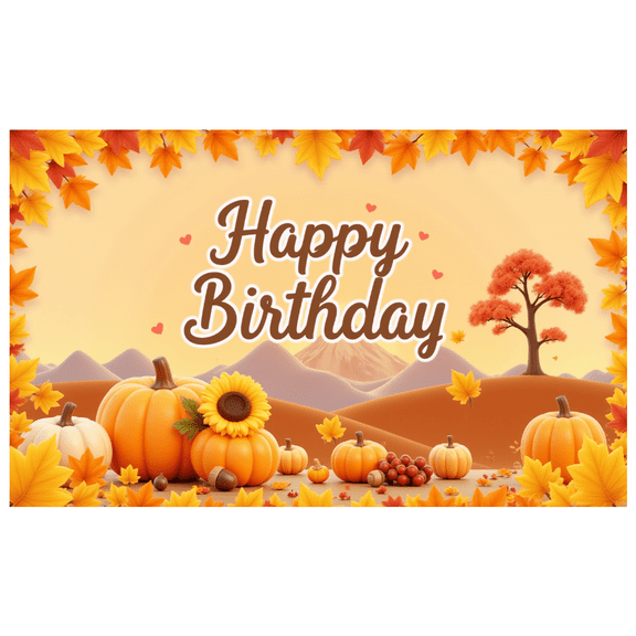 Autumn Leaves Happy Birthday Pumpkins Sunflowers Harvest Banner for Celebration Outdoor Decoration Thanksgiving