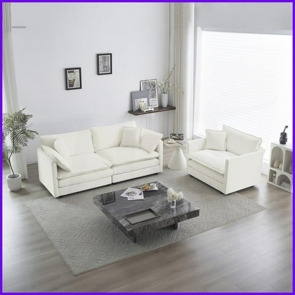 Modern 2-Piece Chenille Loveseat & Chair Set – Solid Wood Frame Living Room Furniture with Plush Comfort