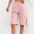 thumbnail image 5 of Dweltoz Cargo Shorts for Women Elastic Waist Casual Wide Leg Shorts with Pockets Summer Lightweight Knee Length Outdoor Long Jorts,Pink L, 5 of 6