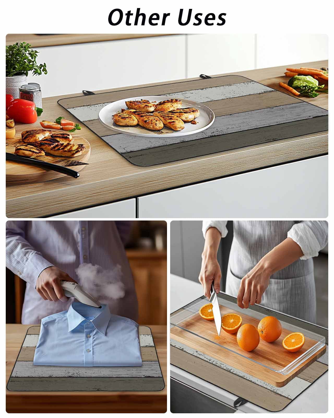 Stove Top Covers for Electric Stove, Brown Wood Grain Glass Stovetop Cover Protector, Vintage Grey Stripe Gradient Grain Induction Cooktop Protector Oven Mat for Kitchen Countertop 24"x21"