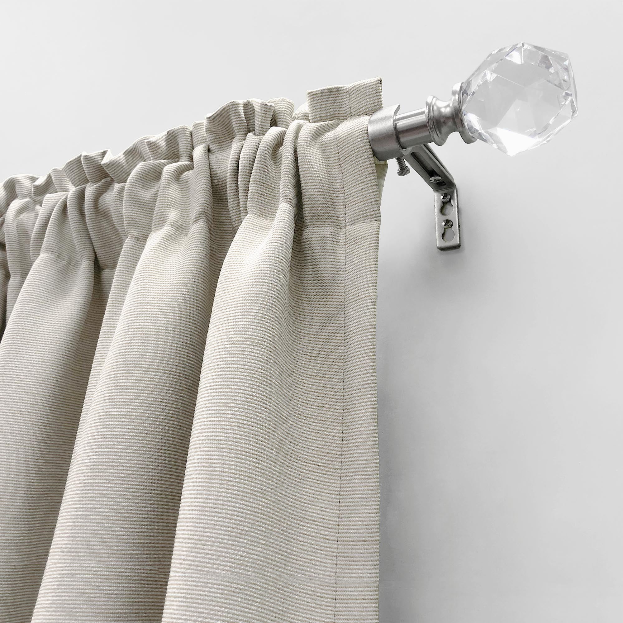 Lumi 3/4" Brushed Nickel Faceted Crystal Single Curtain Rod, 66-120"