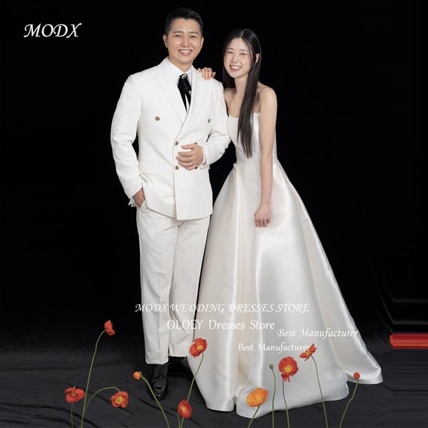 MODX-vestidos de novia coreanos de satén suave, sin tirantes vestido de novia, longitud hasta el suelo, corsé, espalda lisa