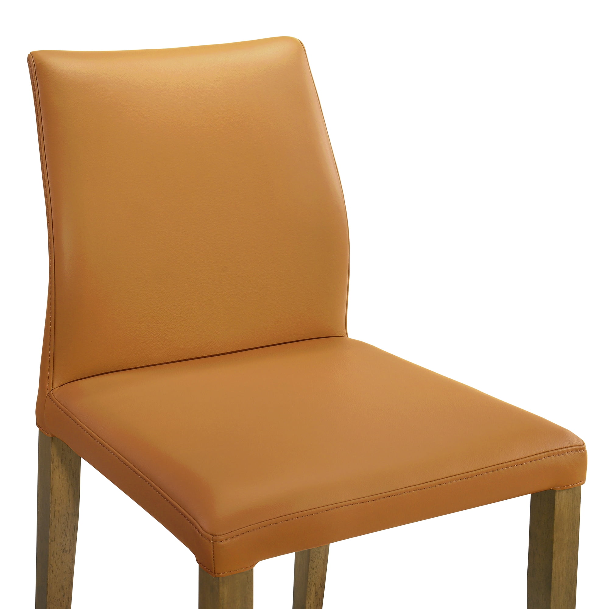 Elyza Full Back Top Grain Leather Upholstered Wood Dining Chairs in Orange - Set of 2