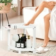 thumbnail image 5 of 2-Tier Bamboo Corner Shower Stool for Shaving Legs, Waterproof Shower Bench with Storage Shelf and Soap Dish, Shower Chair for Inside Shower, Non-Mildew & Non-Slip Shower Foot Rest,White, 5 of 7