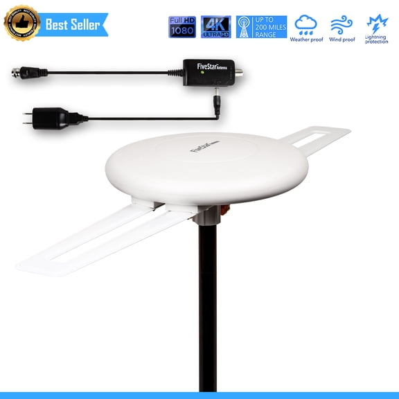 Five Star Omni Pro Amplified Indoor/Outdoor HDTV Antenna, White