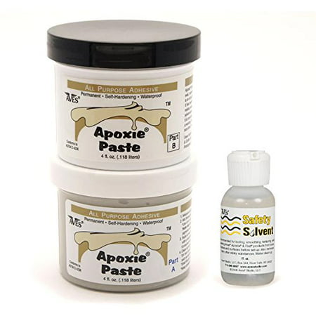 Waterproof Epoxy Putty Adhesive Paste and Safety Solvent Bundle - Multipurpose Epoxy Waterproof Adhesive Putty, 2-Part Apoxie Paste 8 oz and Safety Solvent Cleaner 1 oz by