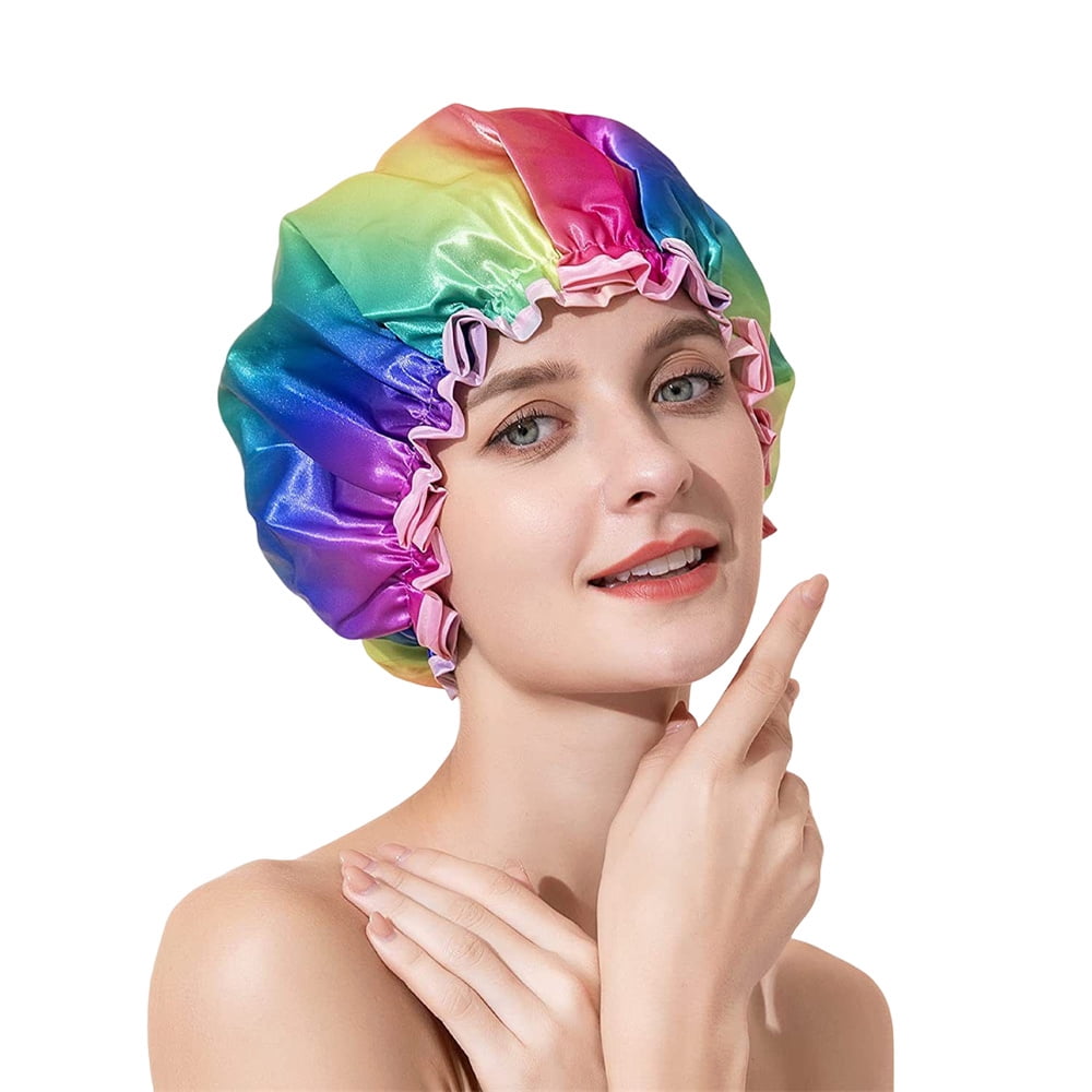 Waterproof Shower Cap Double Layer Printed Shower Cap for Women Bath