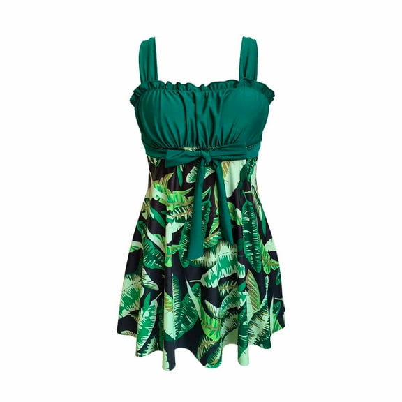 WREESH Womens Swim Dress Tankini Set Swimsuit Split Swimsuit Bikini Slings Swimwear Fringe Beach Dress Swim Srunks Two-Piece Set Bathing Suit Green