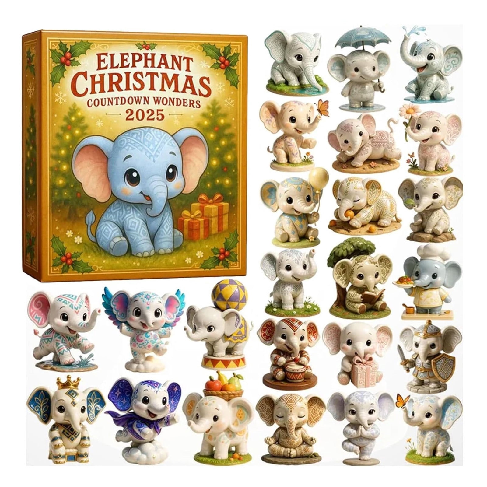 Calendrier De L'Avent Éléphant 2025 - 24 Pendentifs Acrylique 2D, Pour Mur, Porte, Sapin - Décompte Noël - 11