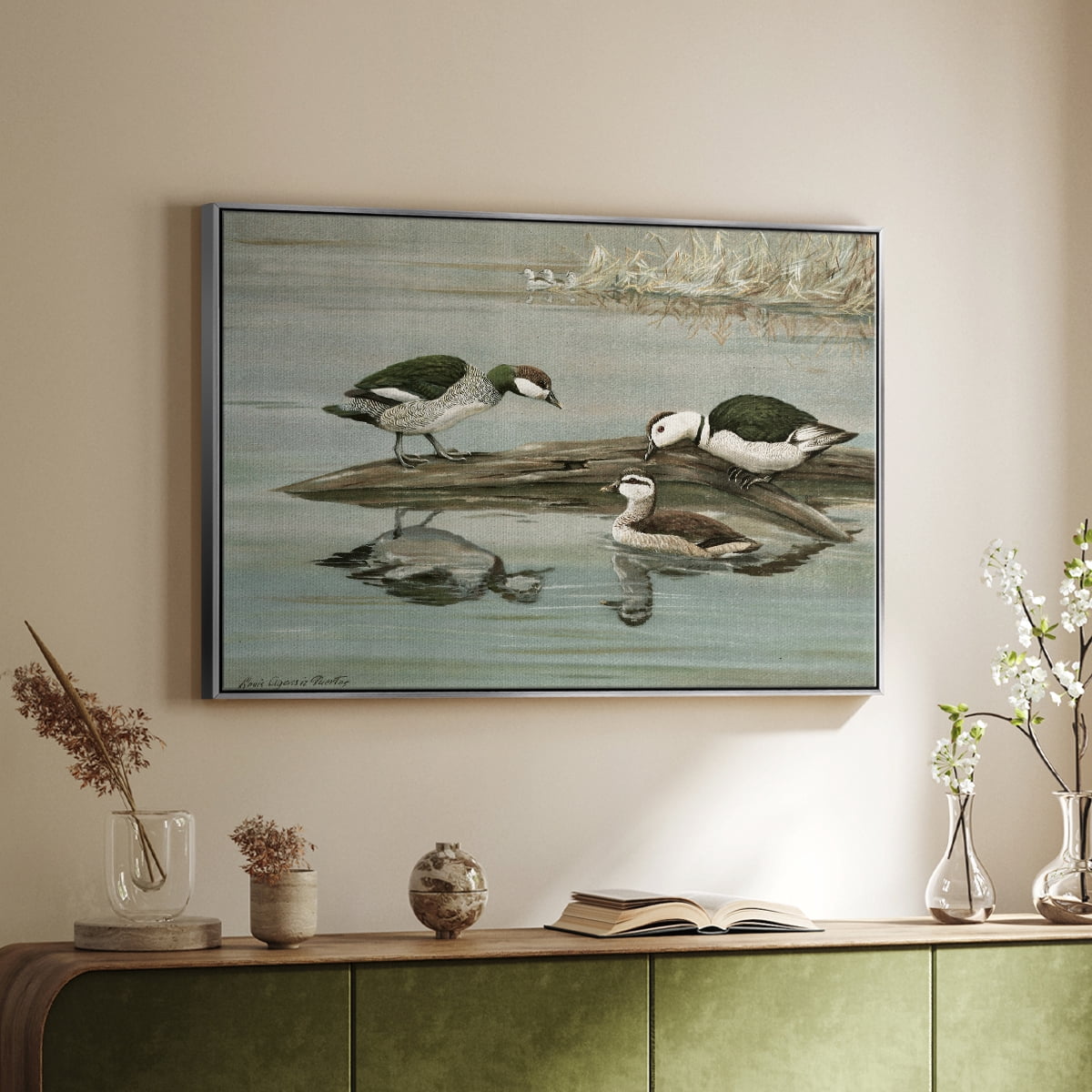 Vintage Animal Print-XIX By Wexford Home Framed in Silver Wood Gallery Wrapped Canvas 25 in. x 37 in.