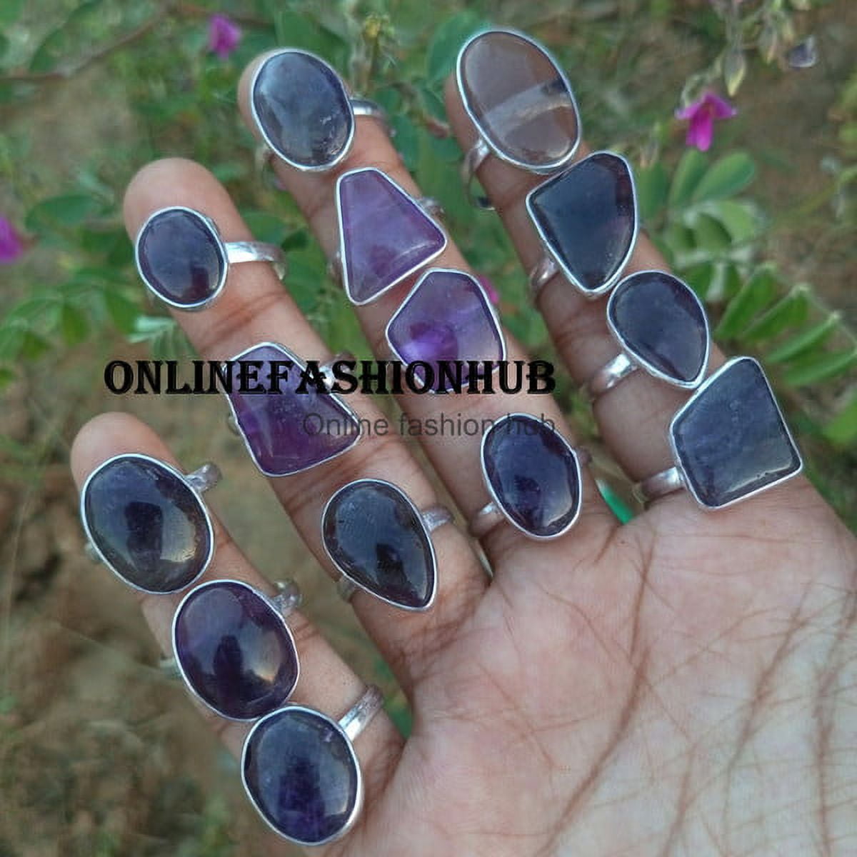 Amethyst Gemstone 925 Sterling Silver Plated Handmade Ring 10 Pcs