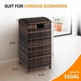 thumbnail image 4 of Wicker Patio Trash Bin, 33 Gallon Rattan Trash Can with Lid for Porch Backyard Deck Patio Poolside, Brown, 4 of 9
