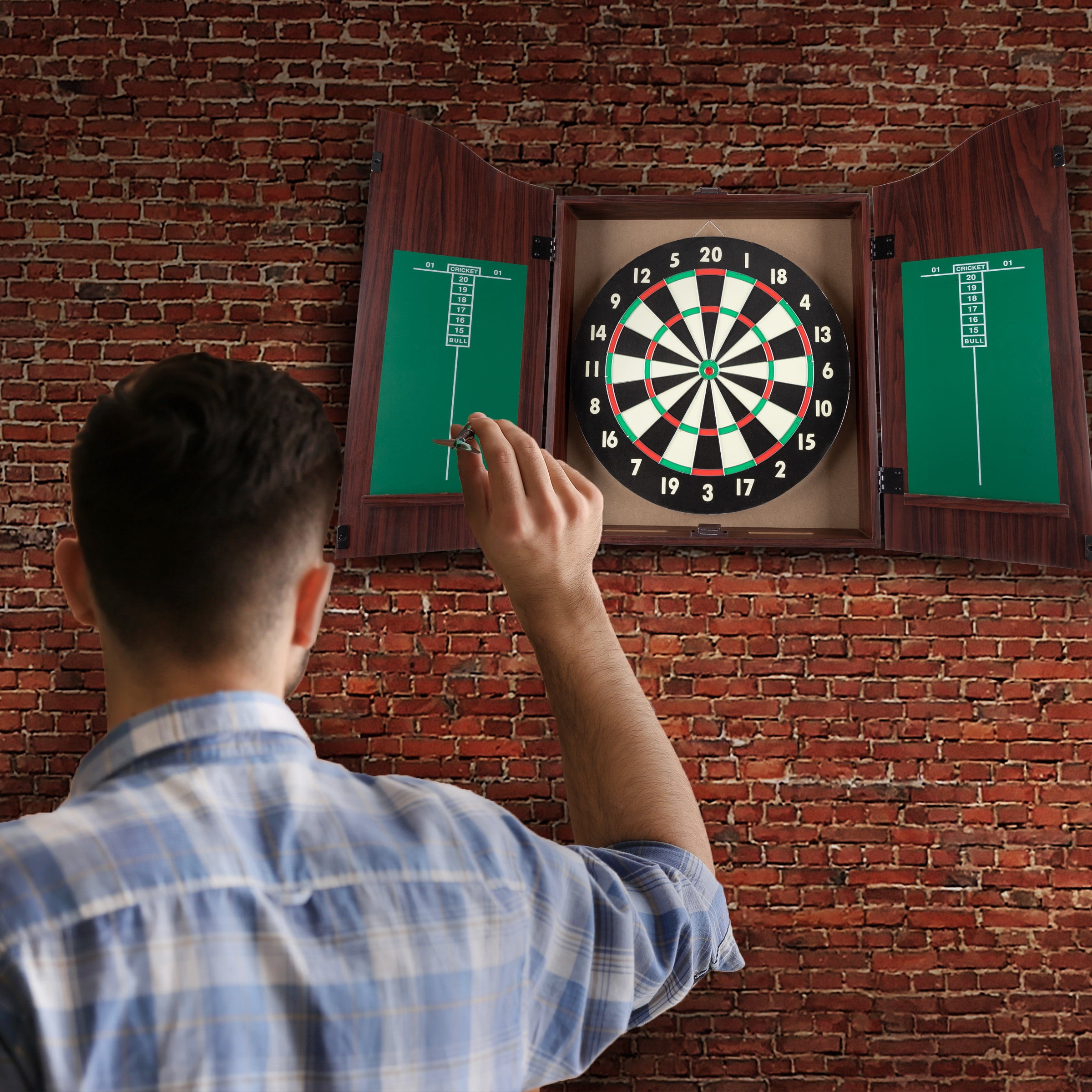 Trademark Poker Dart Board Cabinet Set with Official Size 18-inch Dartboard and 6 Darts