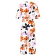 thumbnail image 4 of Mifsaly Floral Print Cotton Jumpsuit for Women V Neck Short Sleeve Wide Leg Romper Flowy Lightweight One Piece Playsuit Summer Vacation Casual Overalls with Pockets XXL, 4 of 5