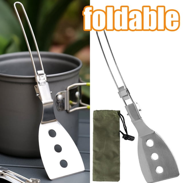 Espátula ranurada de acero inoxidable Turner Barbacoa Espátula Turner Espátula de cocina plegable Pala para asar a la parrilla Freír panqueques Cocina Barbacoa Herramienta con bolsa de almacenamiento PIX-LINK Vajilla de exterior