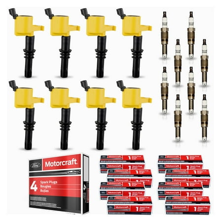 ISA 8 Yellow Ignition Coil Pack and Iridium Spark Plug For Lincoln Ford Expedition F150 F250 F350 F450 F550 Super Duty Mark Navigator 5.4L 6.8L Replacement for FD508 SP515 SP546 DG511