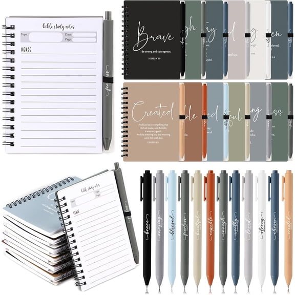 12 Sets Christian Spiral Notebooks Bulk Bible Study Prayer Journals with Bible Pens Inspirational Aesthetic Small Notepad Pens Gifts for Women Men Church Groups Families Office School Supplies