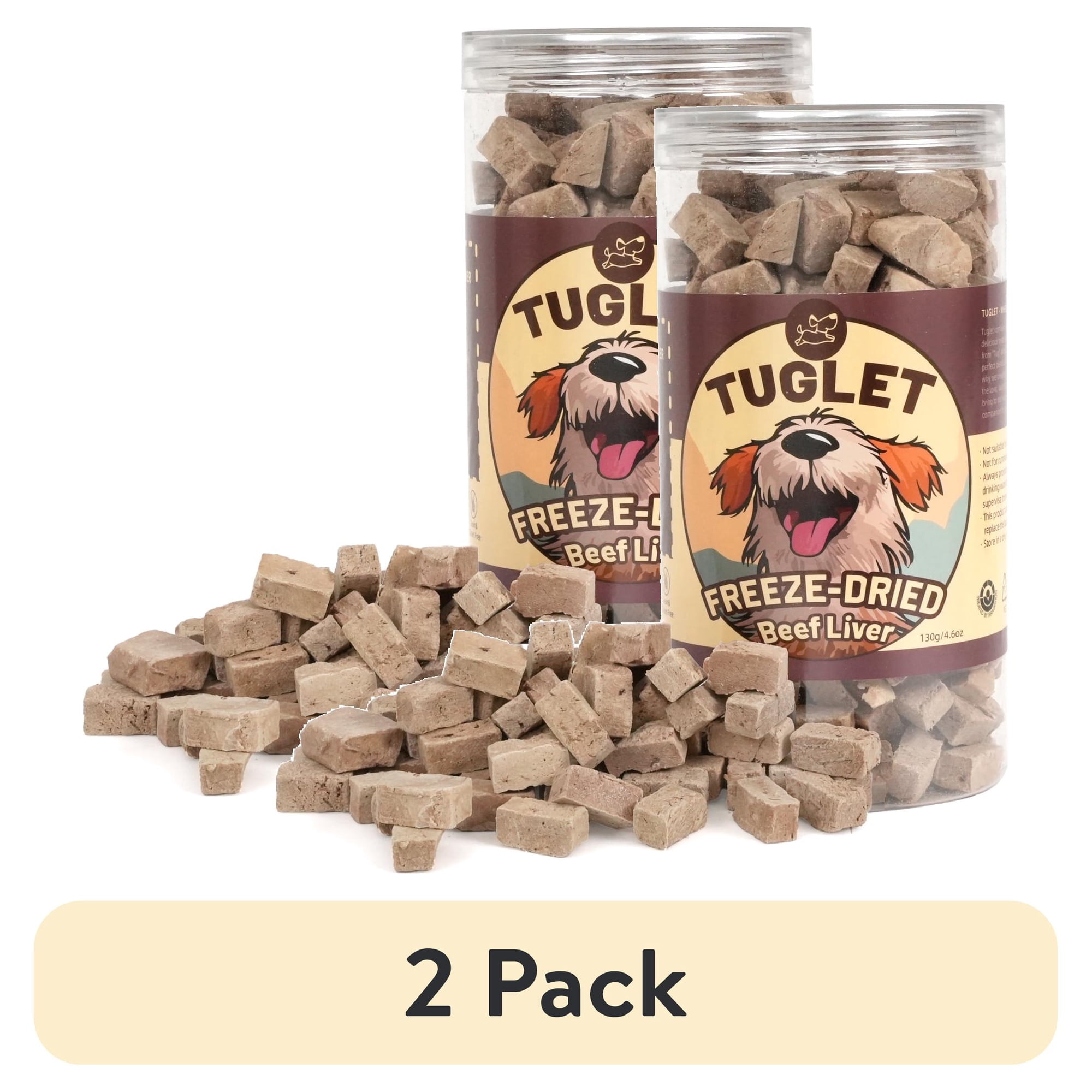 (2 pack) TUGLET Freeze-Dried Beef Liver Dog Treats, High Protein Single Ingredient, Healthy Training Reward & Food Topper, 4.6 oz