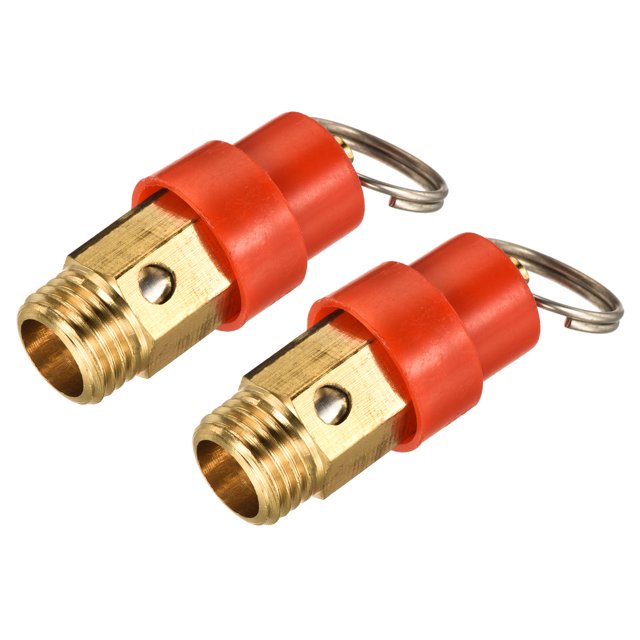 Unique Bargains 1/4PT Male Threaded 150 PSI Air Compressor Pressure Valve Red Hat 2Pack