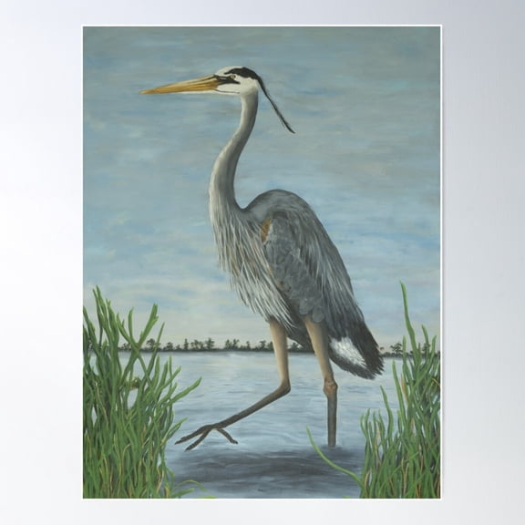 Blue Heron Art Print | Coastal Art Poster Wall Art, Modern Wall Decor For Living Room Bedroom, 8x12 UNFRAMED
