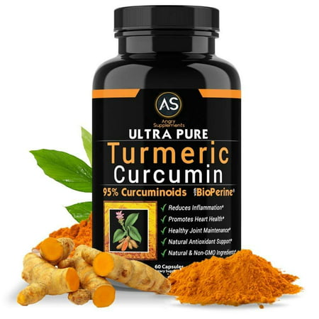 Ultra Pure Turmeric Curcumin with BioPerine, Black Pepper Extract, 95% Curcuminoids, Best All Natural Powerful Antioxidant, NON-GMO, Joint Support, Heart Heath,.., By Angry