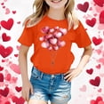 thumbnail image 2 of Girls Summer Short Sleeve T Shirt Cute Cartoon Heart Balloon Print Casual Top for Children Tween Girl Fall Outfits 12-13 Years, 2 of 4