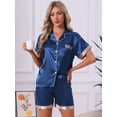 thumbnail image 3 of DARING DIVA Women's Satin Pajamas Sleepwear Button Down Contrast Color Tops M Blue, 3 of 7