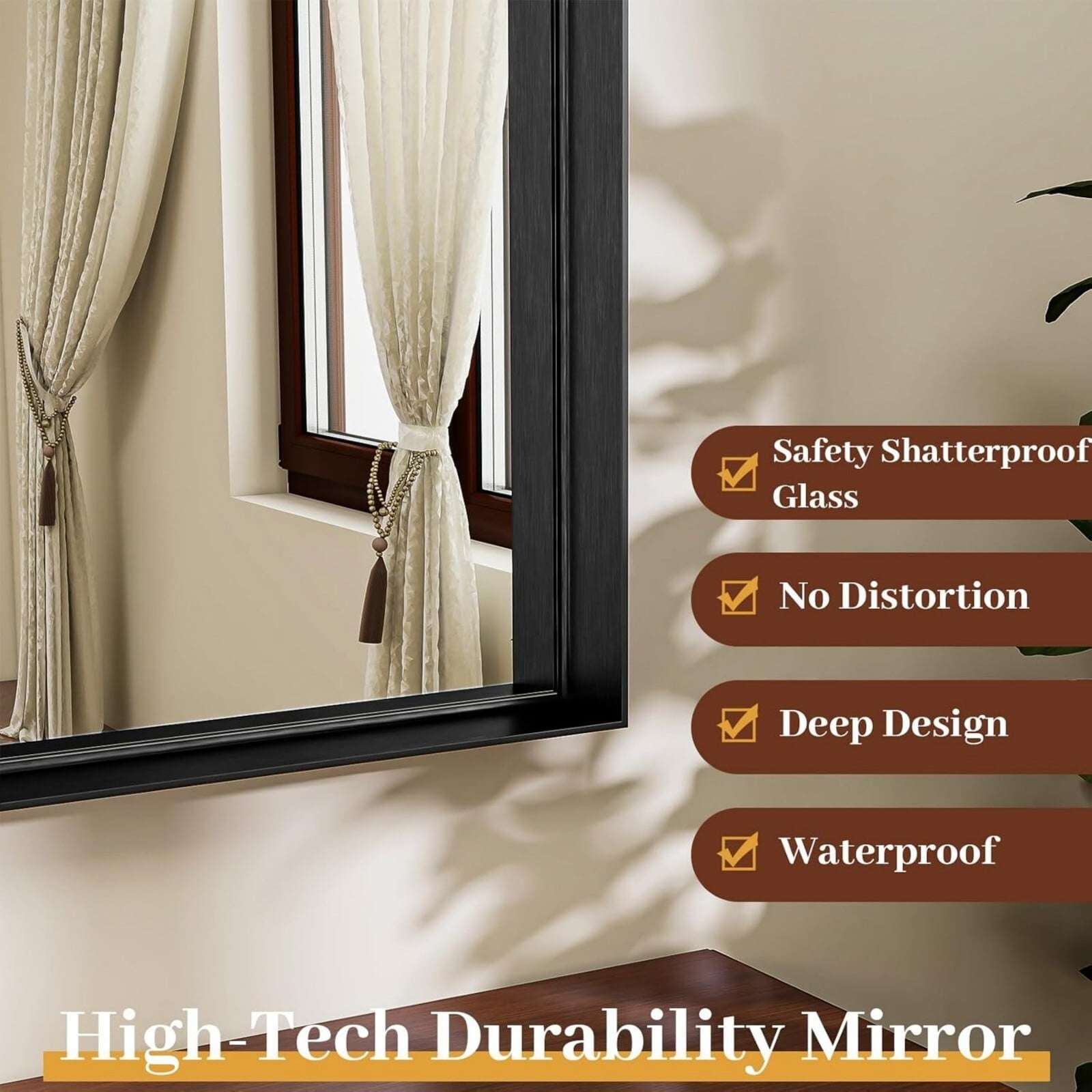 AUROMIR 30"x20" Arched Bathroom Mirror Vanity Wall Mirror With Deep Frame, Black