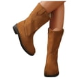 thumbnail image 6 of UngA Women Boots Mid Calf Low Heel Slouchy Suede Slip On Casual Boots with Side Zipper Boot for Women Khaki,Size 9, 6 of 7