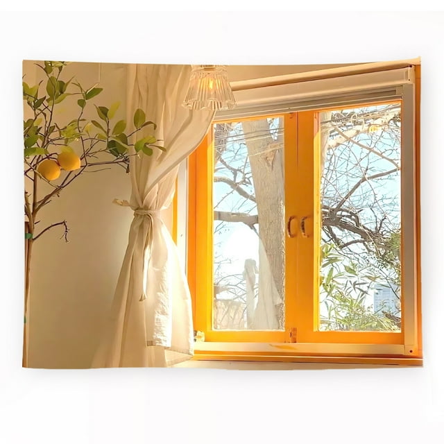 Tapiz de microtela de fibra con vista a ventana, 150 x 150 cm