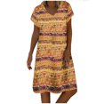 thumbnail image 1 of Fridja Robes d'Été pour Femmes à Col en V Imprimé Folklorique Manches Courtes Amples, 1 of 9