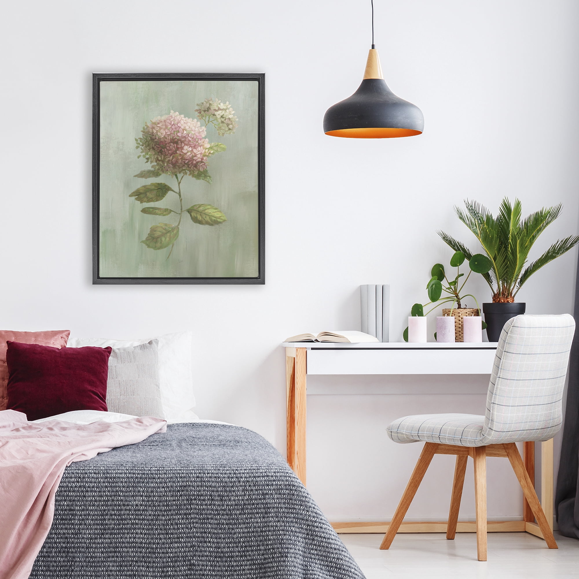 Stupell Industries Vintage Hydrangea Bushel Black Framed Floater Canvas Wall Art, design by Nan