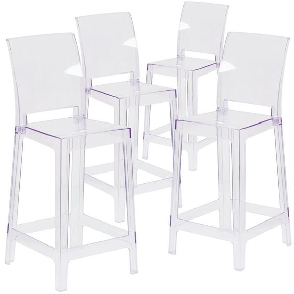 Flash Furniture McKenna Square Back Ghost Counter Stool, Transparent, Set of 4
