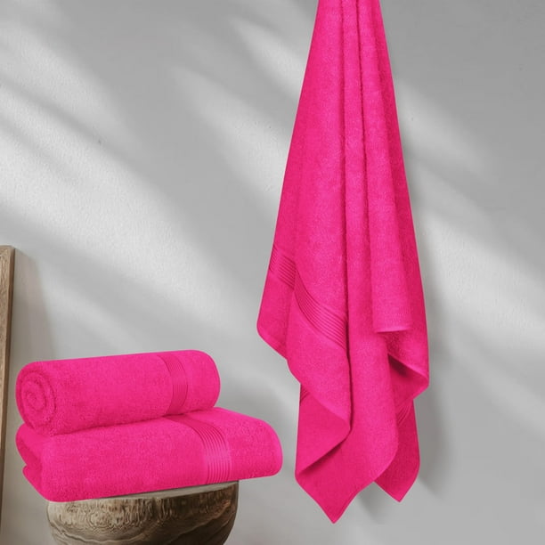 MALLONI HOME 100 Premium Cotton 2 Pack Oversized Bath Towel Set 28x55 inches Large Bath Towels Ultra Absorbant Compact Quickdry Lightweight Towel Ideal for Gym Travel Camp Pool Hot Pink