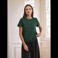 thumbnail image 4 of Camisetas de Corta Extragrandes para Mujer, Cuello Redondo, Holgadas, para Hacer Ejercicio, Informales, de Verano, de Algodón, Verde Oscuro, Talla 4XL, 4 of 8