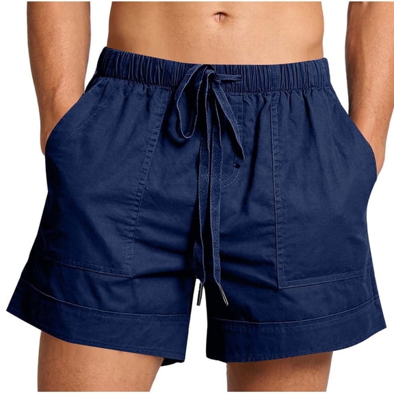 Busydd Men's Linen Shorts Fashion Solid Color Elastic Waist Beach Shorts Casual Vacation Drawstring Summer Shorts with Pockets 3XL