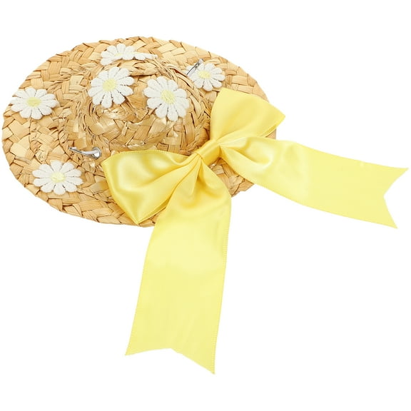 Handcrafted Yellow Floral Straw Hat for Dogs - Spring Woven Pet Hat, Size Included