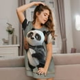thumbnail image 3 of Fotbe Cartoon Pandas Basketball Bata de Dormir para Mujer con Estampado, Camisón de Algodón de Manga Corta, Ropa de Dormir Casual, 3 of 6