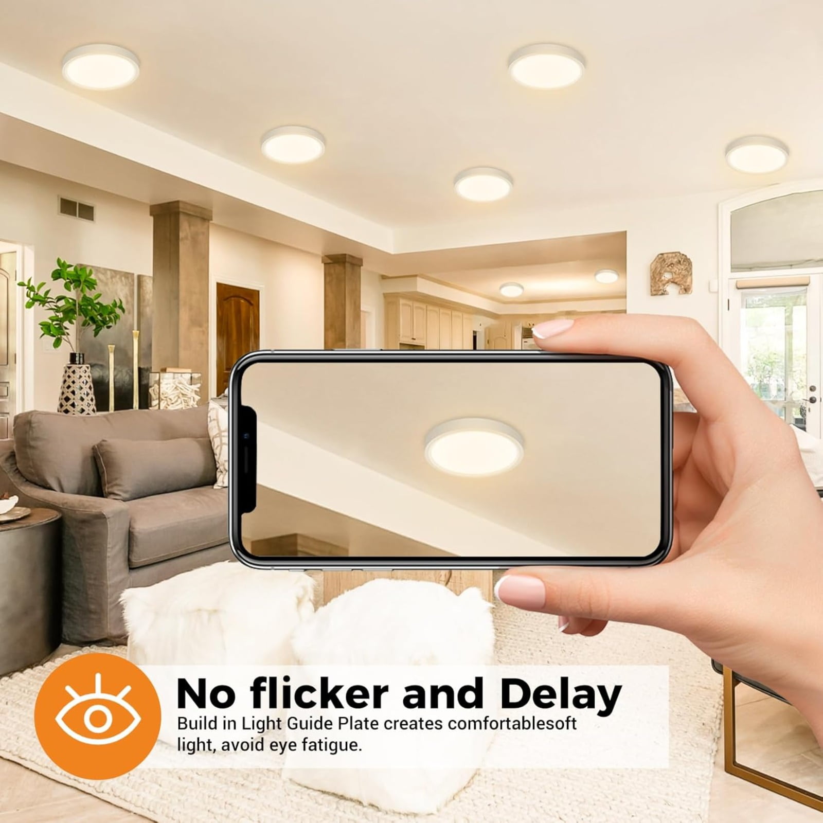 6.5 Inch LED Flush Mount Ceiling Light, Dimmable & 100W Equivalent Super Slim LED Ceiling Light, 3000K-6500K Selectable, 12W 1500Lm Round Light Fixture for Bedroom, Bathroom, Closet, Hallway