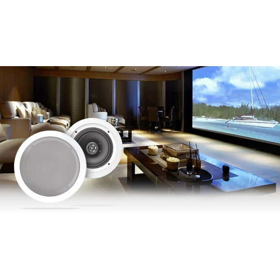Pair Rockville HC85-16 White 8" 700 Watt In-Ceiling Home Theater Speakers 16 Ohm