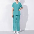thumbnail image 3 of Pejock Womens Scrubs Medical Uniform Set Casual Scrub Suit Set Solid Nursing Uniforms Set Stretch V-Neck Scrubs Top and Pants with Pockets, 3 of 5