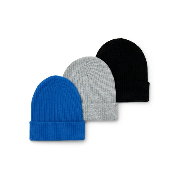 Wonder Nation Boys Ribbed Knit Beanie Hat, 3-Pack