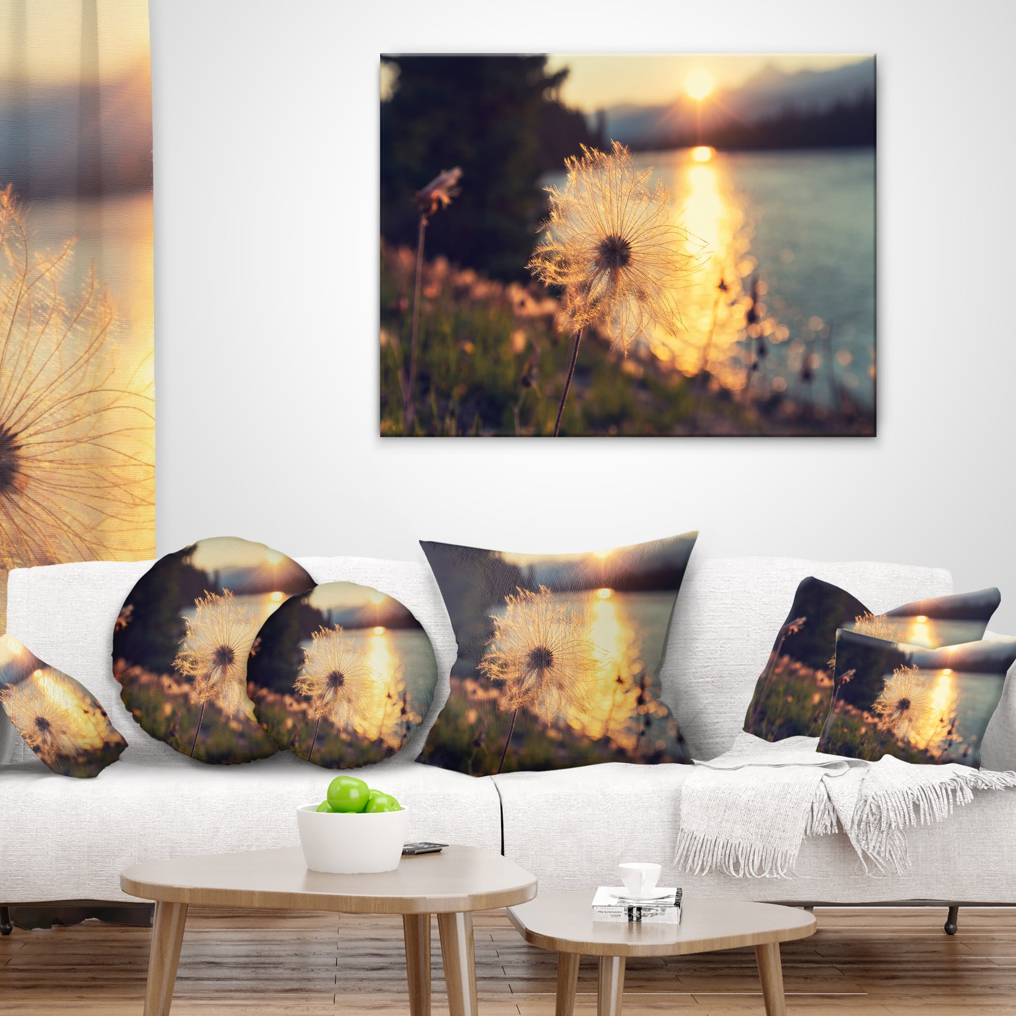 Designart Arctic Cotton Flowers At Sunset - Floral Throw Pillow - 18x18
