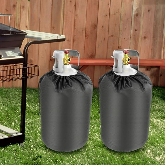 2Pcs Propane Tank Cover Oxford Cloth Gas Tank Cover with Drawstring Waterproof Propane Cylinder Cover Dustproof Black Gas Cylinder Protective Cover for 20 LB Gas Tanks