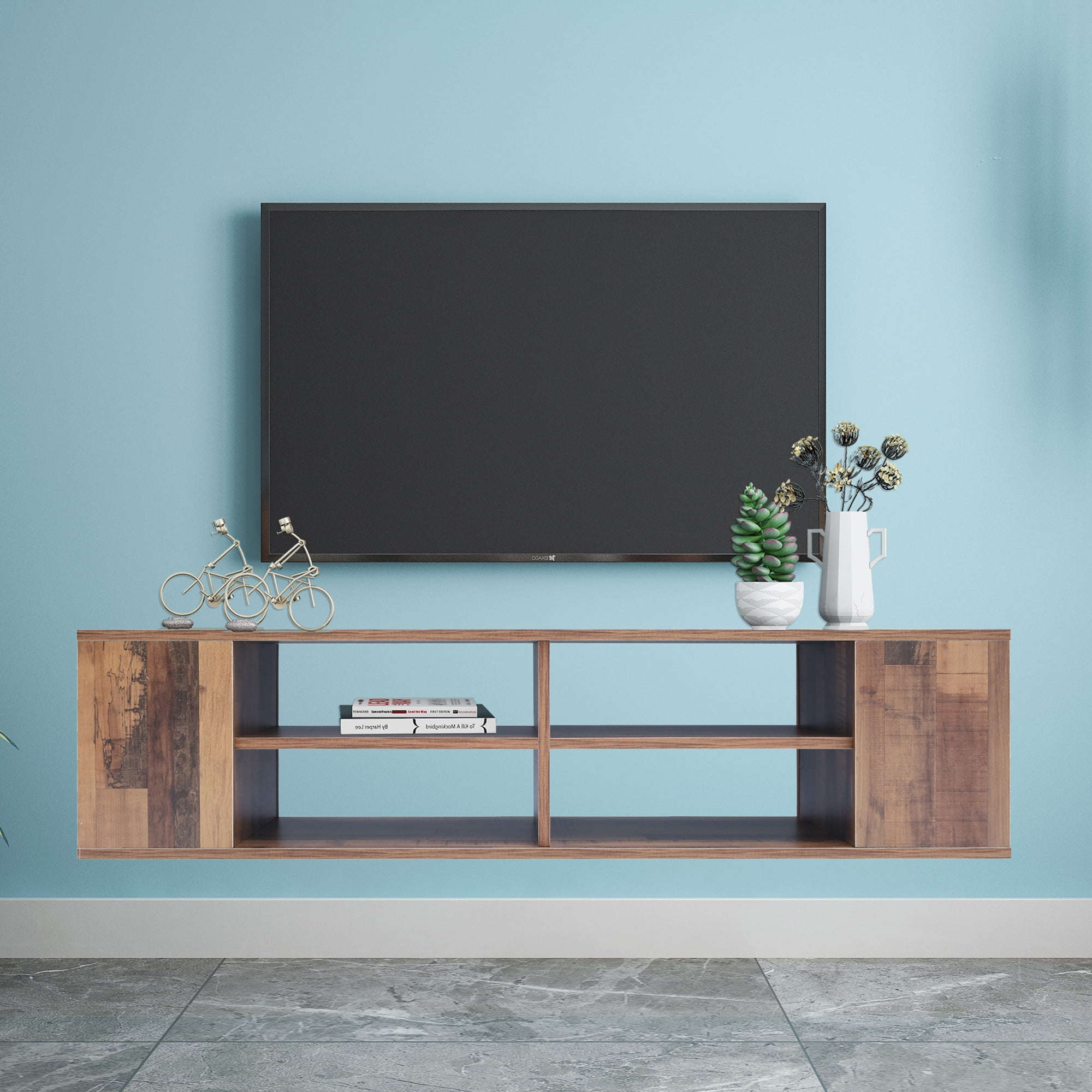 Details about   TV Stand Floating Wall Mounted Black Storage Cabinet Shelf Entertainment Center 