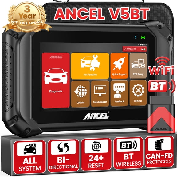 ANCEL V5BT OBD2 Scanner Bidirectional Full Systems Car Diagnostic Tool with All Systems Reset Services Code Reader, 7" Touchscreen Scan Tool for All Vehicles