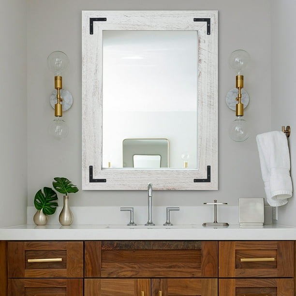 YOSHOOT Rustic Wooden Framed Wall Mirror,Decorative Wood Wall Mirror