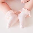 thumbnail image 6 of enyan Girls Ruffle Socks Toddler Double Lace Sock Turn Cuff Frilly Dress Socks Pageant with Ruffles Little Baby Girl Kids Cotton Ankle Socks (Pink,0-1 Years), 6 of 7